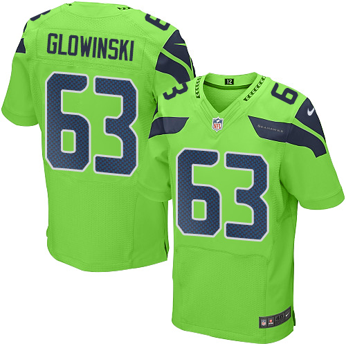 Men's Elite Mark Glowinski Nike Jersey Green - #63 Rush NFL Seattle Seahawks